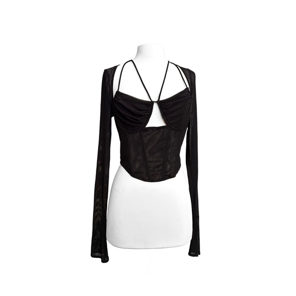 Fashion Nova Tops - Black Strappy Corset Top with Long Sleeves